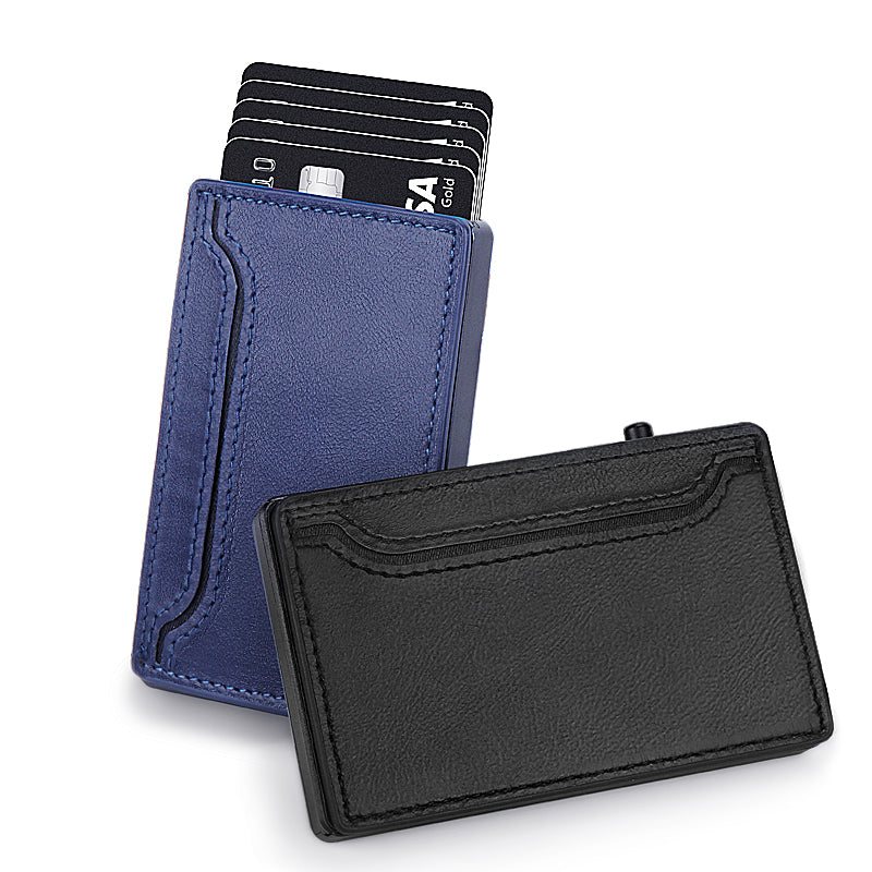TOYFID Aluminum Pop-Up Wallet with PU Leather Cover