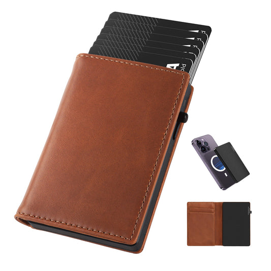 TOYFID Aluminum Pop-Up Wallet with Genuine Leather Cover