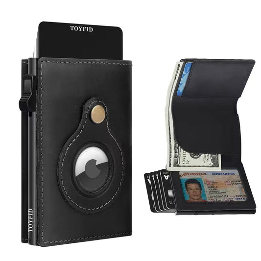 TOYFID Men's Leather RFID AirTag Pop-Up Wallet