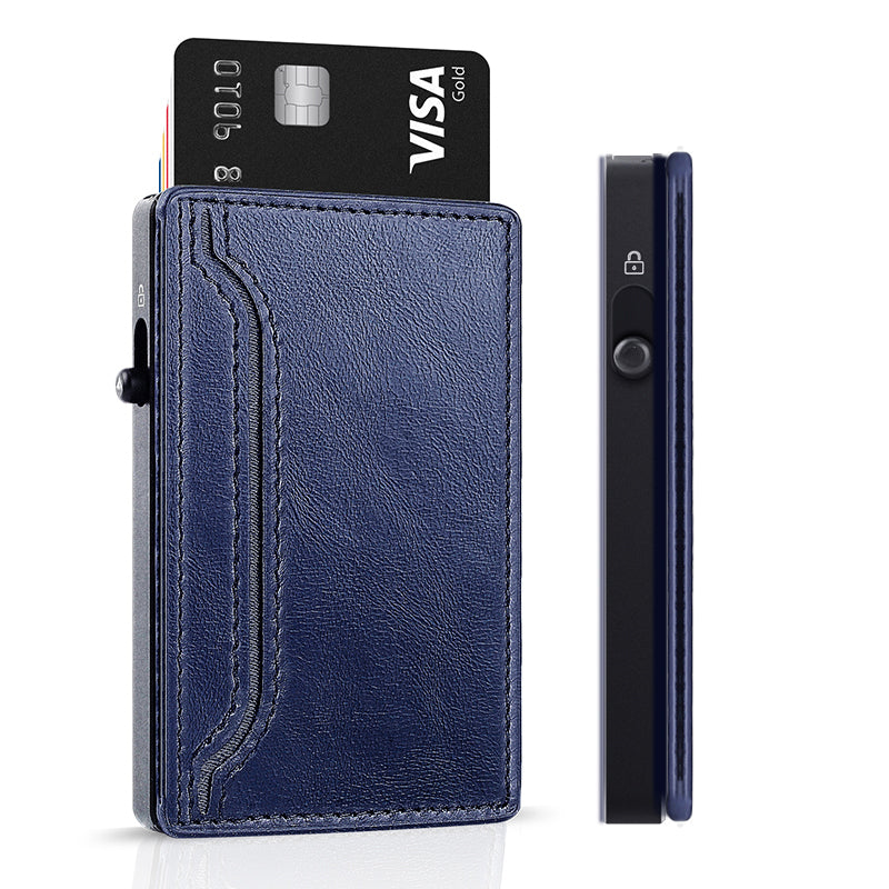 TOYFID Aluminum Pop-Up Wallet with PU Leather Cover