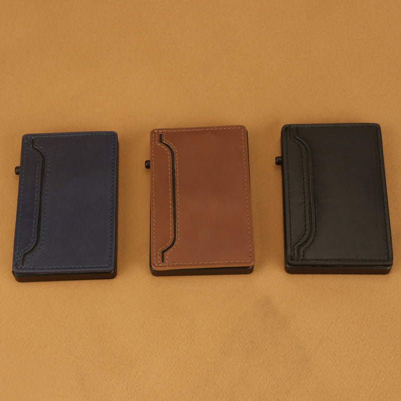 TOYFID Aluminum Pop-Up Wallet with PU Leather Cover